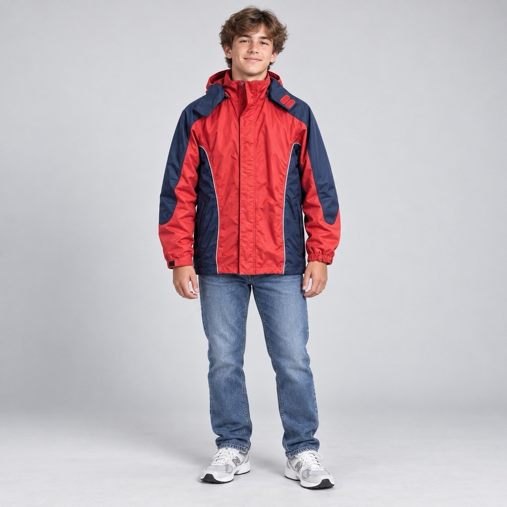 Lands' End Boys Youth XL 18-20 Red Navy Hooded Windbreaker Colorblock Jacket